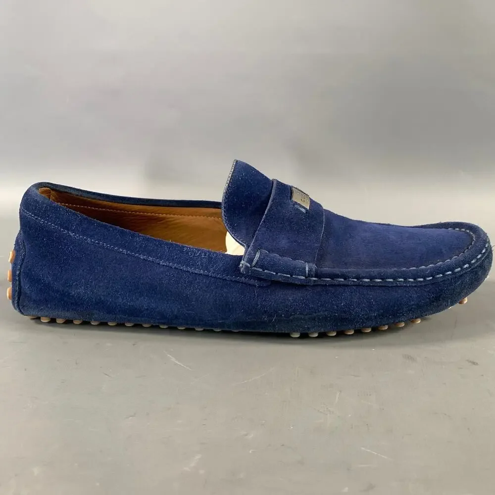 GUCCI Size 11 Blue Suede Slip On Loafers